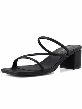 Shoe'N Tale Strappy Slip on Heels Square Open Toe Slides Mules